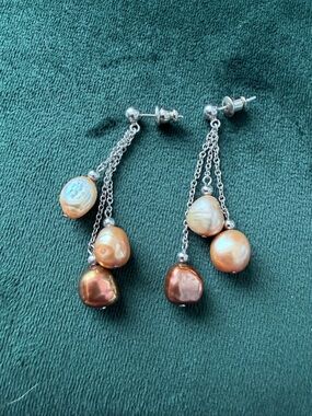 Honora Sterling .925 Genuine "Wildflower" Multi-Color Pearl 8mm Dangle Earrings